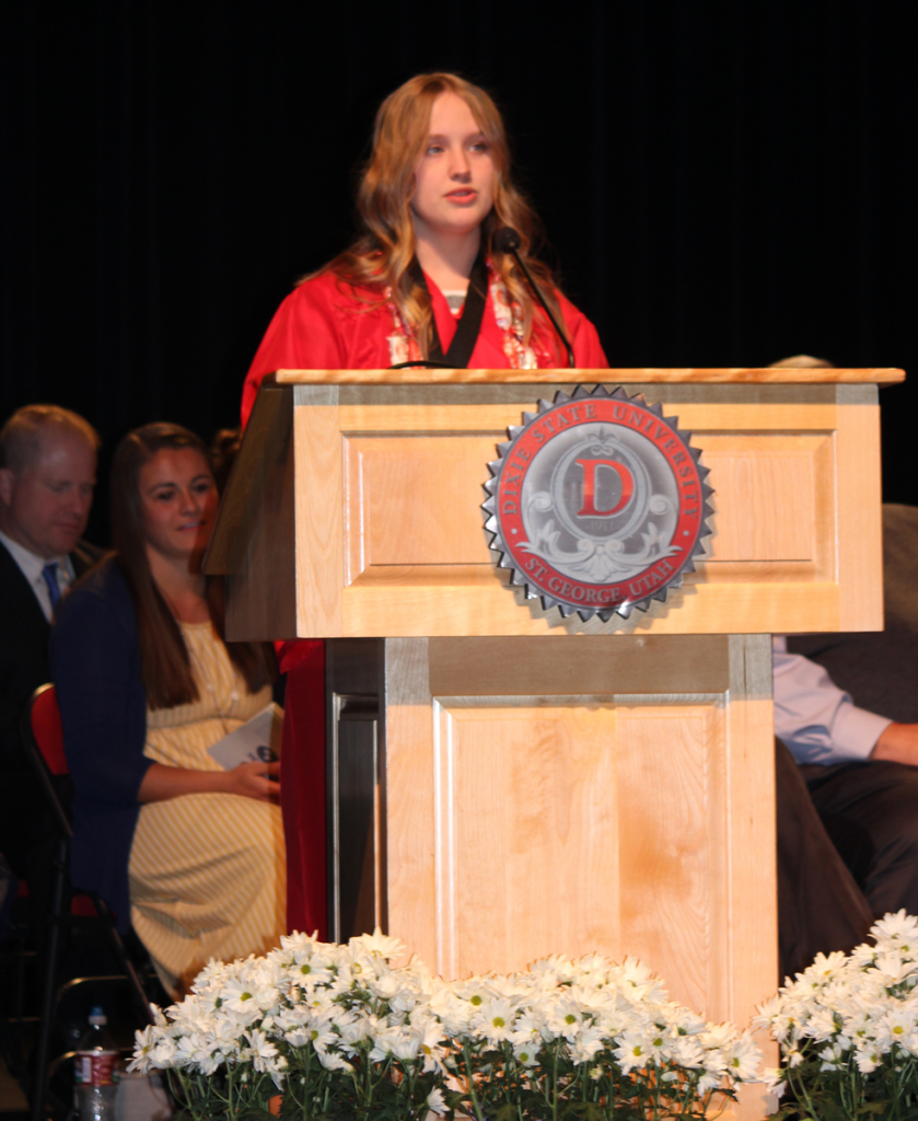 DSU SUCCESS graduating student giving a speech at graduation