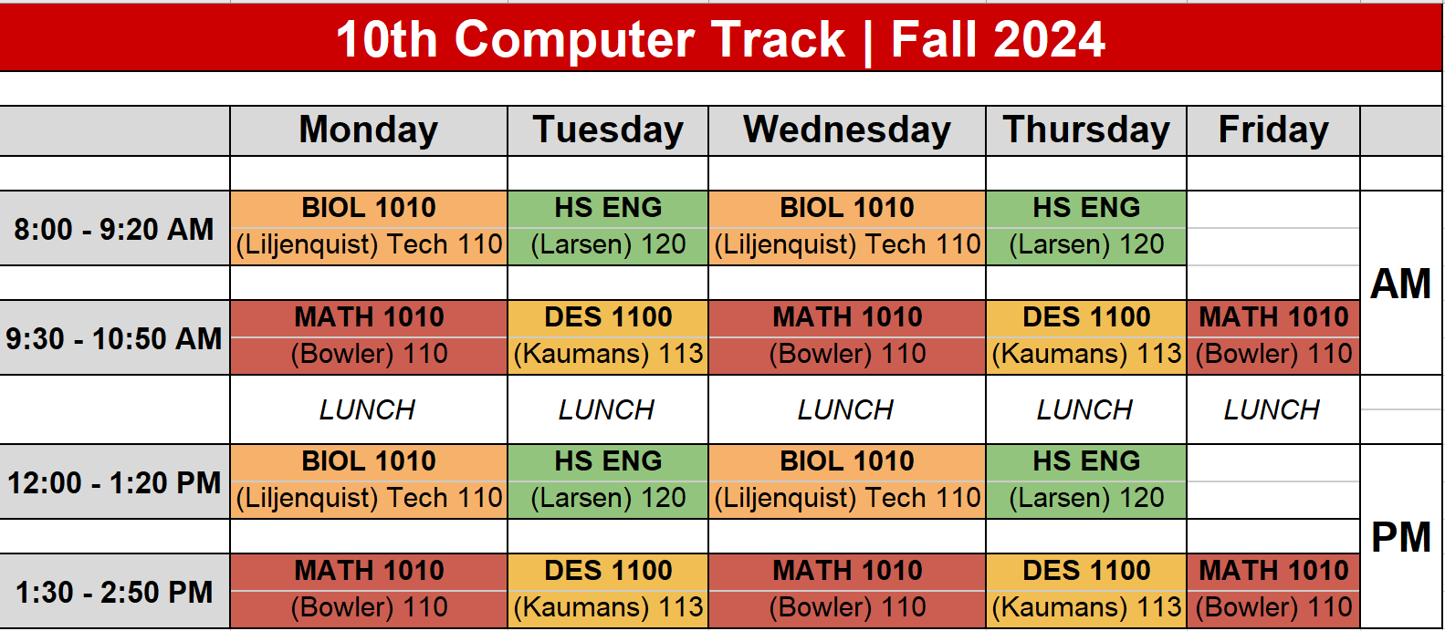 photo of class schedule in grid form