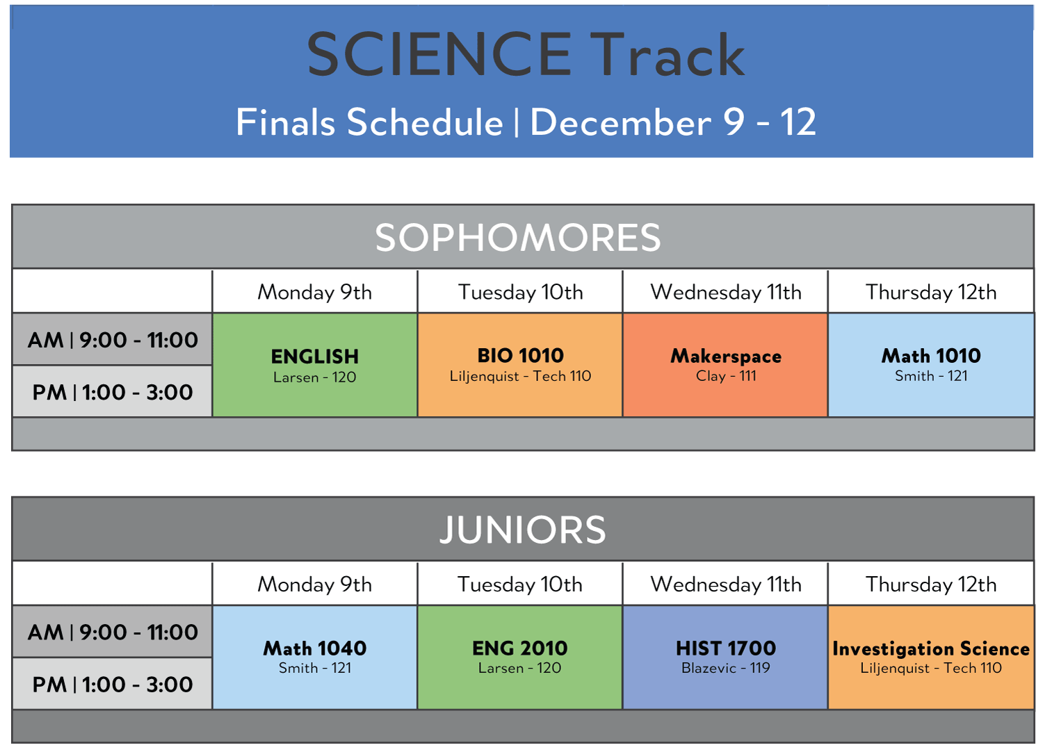 Science track finals schedule