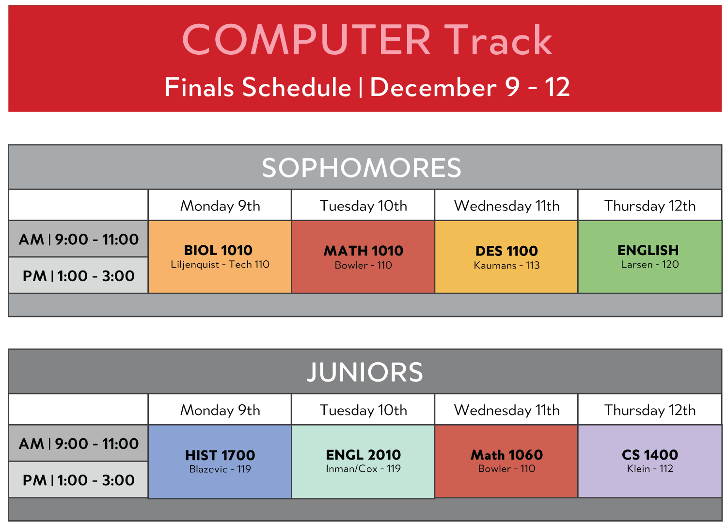 Computer track finals schedule